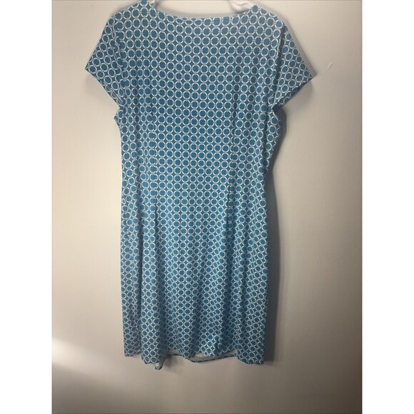 Talbots Petite XLDress Sheath Self Tie Cap Sleeve Stretch Blue Geometric Print - Picture 10 of 14
